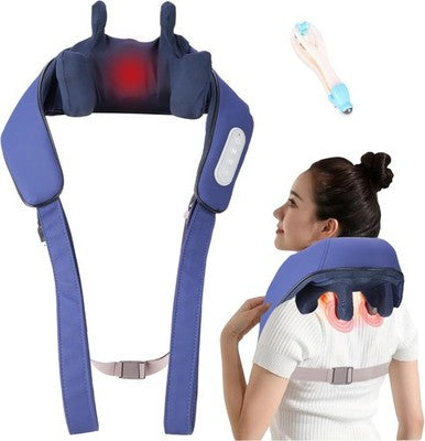 UIEYEE blue cordless neck and shoulder massager with heat and 4D kneading nodes shown on white background