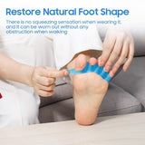 Two blue medical-grade silicone toe separators with bunion pads by Sundpik shown flat on white surface - view 2