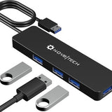 Nov8tech black aluminum 4-port USB 3.0 hub with 2ft cable, four USB-A ports visible on front panel