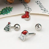 OUFER 3-piece Christmas cartilage stud earrings set featuring Santa hat, shoe, and pine tree designs in surgical steel - view 3