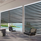 Joydeco black cordless zebra roller blind 33x75 inches with dual-layer sheer and solid stripe fabric on window - view 7