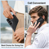 Hiandier black PU leather wallet flip case for Samsung Galaxy S25 FE showing card slots and magnetic closure - view 8