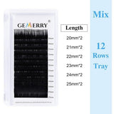 Gemerry classic individual eyelash extensions tray with 12 rows of mixed 8-14mm matte black C curl lashes on foil backing - view 2