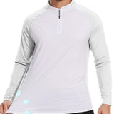 Actflare men's white long sleeve quarter zip pullover running shirt with mock neck and UPF 50+ sun protection - view 2
