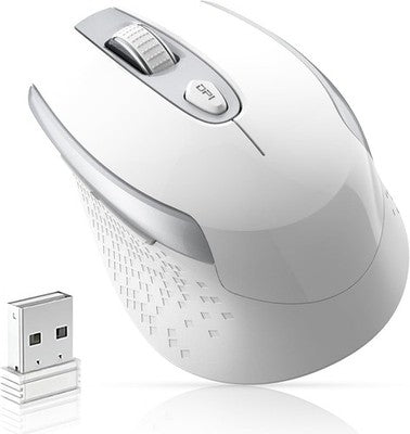 cimetech white ergonomic wireless optical mouse with USB receiver, silent click design and soft rubber grip