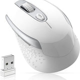 cimetech white ergonomic wireless optical mouse with USB receiver, silent click design and soft rubber grip