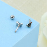 OUFER 3-piece Christmas cartilage stud earrings set featuring Santa hat, shoe, and pine tree designs in surgical steel - view 7