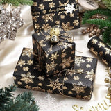 WRAPAHOLIC black kraft wrapping paper roll with 3D embossed gold foil snowflake pattern, 17 inches wide by 16.5 feet long - view 4