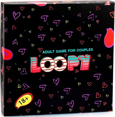 Loopy couples card game box with 150 cards, playing board, instructions, and satin blindfold for date night