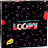 Loopy couples card game box with 150 cards, playing board, instructions, and satin blindfold for date night