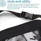 Two black Enovoe 18x24 inch waterproof PVC kick mats with clear tablet holder and zip pocket mounted on car back seats - view 4