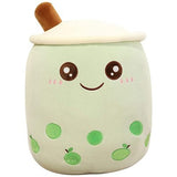 9.4-inch green bubble tea cup shaped kawaii plushie stuffed pillow with soft stretch fabric and fluffy filling
