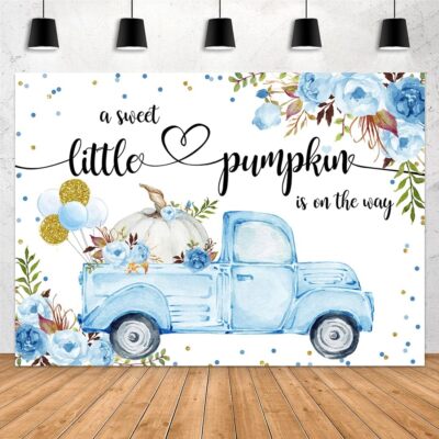 Aperturee 7x5 blue fall pumpkin It's a Boy baby shower photography backdrop banner on vinyl cloth