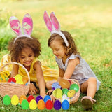 36 colorful Easter mochi squishy toys shaped like bunnies chicks and eggs displayed with 36 plastic surprise eggs multicolor - view 6