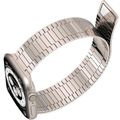 Polished stainless steel magnetic Apple Watch band with adjustable clasp, compatible with 38mm to 49mm Apple Watch models