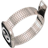Polished stainless steel magnetic Apple Watch band with adjustable clasp, compatible with 38mm to 49mm Apple Watch models