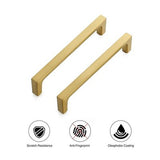 Ten brushed brass square bar cabinet drawer pulls by Ravinte with 5-inch center-to-center spacing on white background - view 5