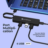 Nov8tech black aluminum 4-port USB 3.0 hub with 2ft cable, four USB-A ports visible on front panel - view 6