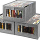 FATMOON 3-Pack Foldable Grey Linen Storage Bins with Clear Window 15"