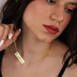 18K gold-plated double-layer Figaro chain necklace with Karma nameplate pendant, Taylor Swift Eras Tour fan accessory - view 4