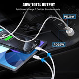 Two white dual USB-C car chargers with 3.3ft USB-C cables, 40W PD 3.0 fast charging, 2-pack set - view 7