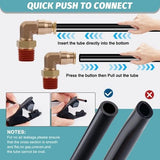 Boeray 100ft 1/4 inch black nylon air hose coiled beside 22 brass push-connect fittings, tube cutter, and Teflon tape - view 6