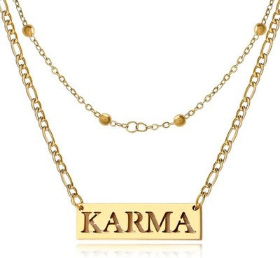 18K gold-plated double-layer Figaro chain necklace with Karma nameplate pendant, Taylor Swift Eras Tour fan accessory