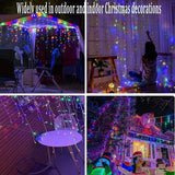 HISHINY 32ft multicolor LED icicle Christmas lights with 72 hanging drops displayed outdoors on roofline at night - view 6