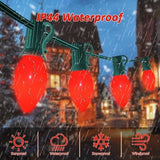 PASUTO 20-foot red C7 ceramic string lights with green wire and 22 glowing red bulbs for indoor and outdoor decor - view 3