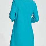 Women's blue UPF 50+ swim cover up dress with 3/4 bubble sleeves, notch neckline, and side split hem in size XS - view 5