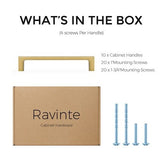 Ten brushed brass square bar cabinet drawer pulls by Ravinte with 5-inch center-to-center spacing on white background - view 6