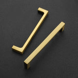 Ten brushed brass square bar cabinet drawer pulls by Ravinte with 5-inch center-to-center spacing on white background - view 2