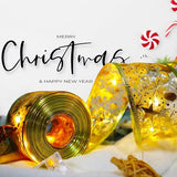 Yummuely 33ft gold foil Christmas ribbon fairy lights with 100 warm white LEDs wrapped around a holiday tree - view 2