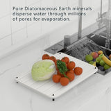 White diatomite stone dish drying mat 12x16 inches with drainage grooves and anti-slip PVC mesh base on kitchen counter - view 4