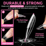 216 clear medium almond full cover press-on nail tips displayed in 12 sizes on white background by UNA GELLA - view 5