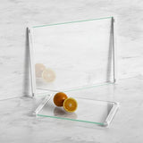 LANGBOHOS 2-piece clear tempered glass cutting board set, 12x16 and 12x8 inches, with white silicone grip edges on kitchen counter