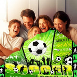 Green flannel throw blanket 60x80 inches with all-over soccer ball print, folded on a sofa, soft anti-pill fabric - view 5