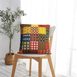 Two brown linen patchwork mandala quilted throw pillow covers 18x18 inches in bohemian style on a couch - view 3