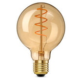 Three G25 amber glass spiral LED Edison bulbs with E26 base standing upright, warm 2000K vintage glow - view 3