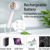 White Sowmow portable rechargeable handheld fan standing upright showing 6-blade design and compact 7.4-inch form factor - view 6