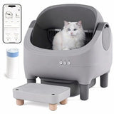 ZLAFM dark grey automatic self-cleaning cat litter box with open entry ramp and app-controlled smart cleaning cycle