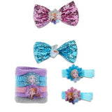 Disney Frozen 10-piece hair accessories bundle including bows, clips, hair ties, stickers, and Frozen-themed zipper storage bag - view 3