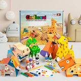 Kodatek 135-piece kids craft kit with figurines, paints, brushes and building components laid out on white surface - view 6
