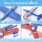 Four-pack LED foam glider airplane launcher toy set with colorful planes, launcher, and soft bullets for kids - view 2