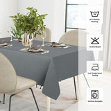 Dark grey rectangular faux linen tablecloth 60x120 inches with pleated corners draped over a dining table, waterproof stain resistant - view 7