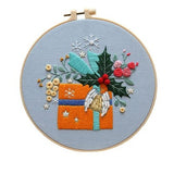 Gogobear Christmas embroidery kit with 7.9-inch bamboo hoop, pre-printed holiday fabric, colorful threads, and needles
