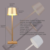 Gold aluminum cordless rechargeable table lamp 14 inches tall with cone shade and touch dimming control for indoor outdoor use - view 5