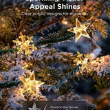 30 clear plastic star and snowflake clips for Govee Christmas string lights, 15 of each shape, spread on white surface - view 4
