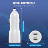 Two white dual USB-C car chargers with 3.3ft USB-C cables, 40W PD 3.0 fast charging, 2-pack set - view 6