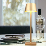 Gold aluminum cordless rechargeable table lamp 14 inches tall with cone shade and touch dimming control for indoor outdoor use - view 2